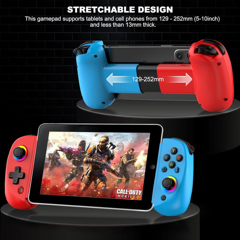arVin Mobile Gaming Controller for Tablet/iPad[Within 5-10"] Wireless Gamepad for iPhone/Android/PC/Switch/PS4, with RGB Hall Effect Joystick/Turbo/6-Axis Gyro/Vibration/Support Streaming/Cloud Gaming - Image 5